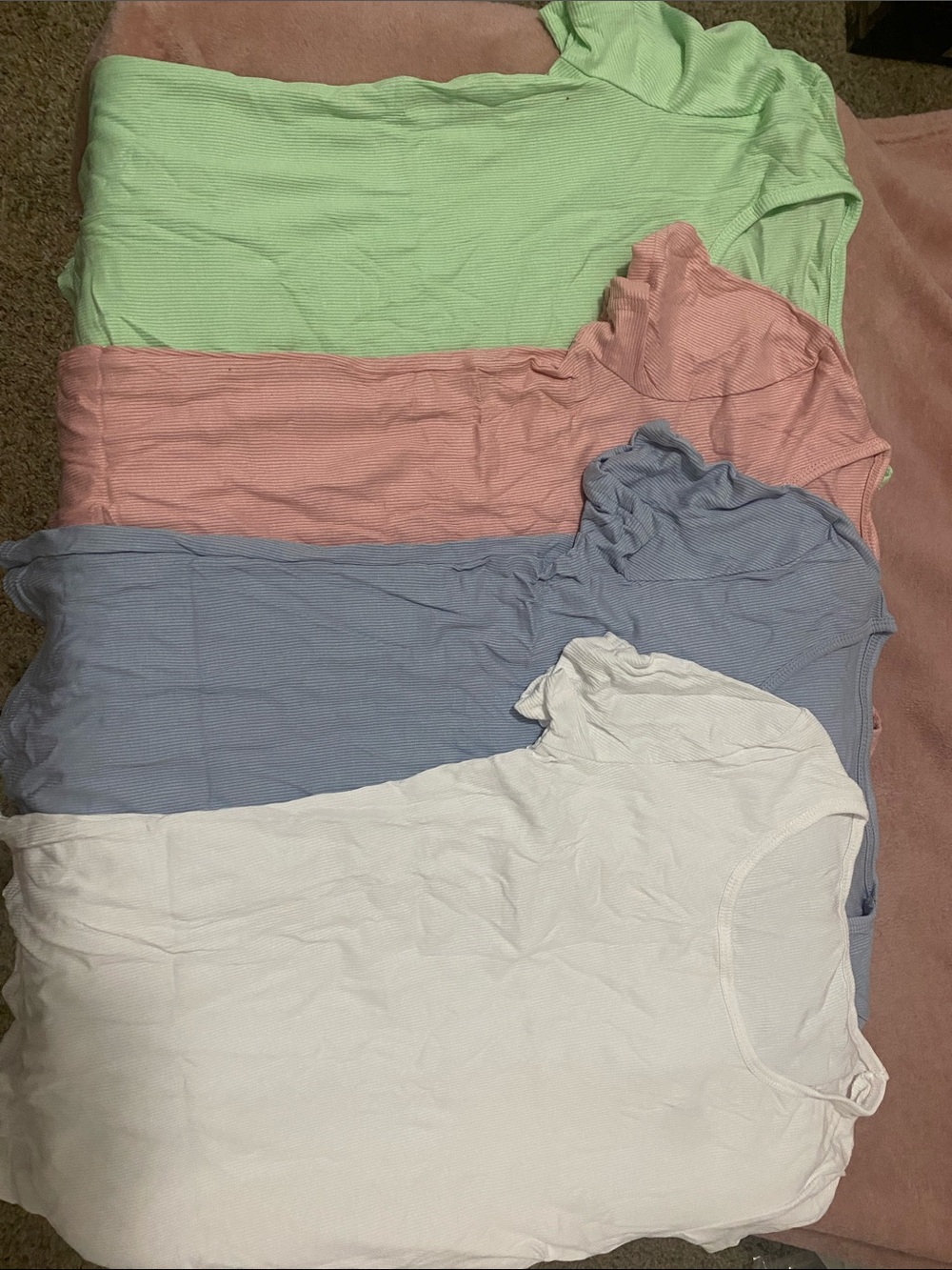Girls' Short-Sleeve Ribbed Tee Set — Mint Green, Pastel Pink, Light Blue & White